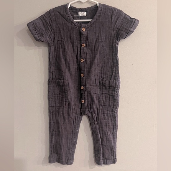 JAMIE KAY Toddlers Dark Gray Gauzey Organic Cotton Short Sleeve Bodysuit 24M - Picture 1 of 4